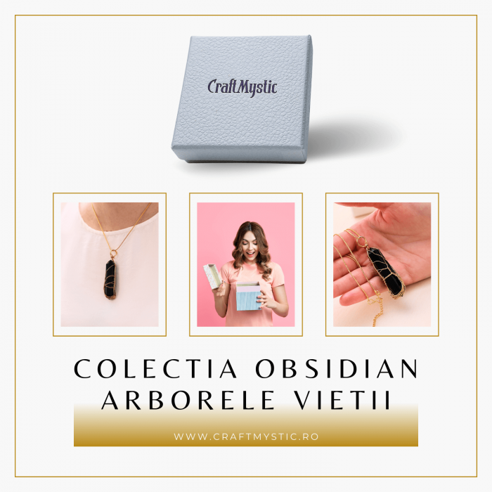 Colier cu Cristal Obsdian si infasurat cu sarma forma Arborele Vietii - Bijuterie Spirituala pentru Femei si Barbati [6]