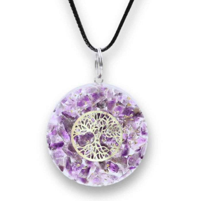 Colier Orgonic Reglabil cu Pietre de Ametist si Simbolul Arborele Vietii [1]