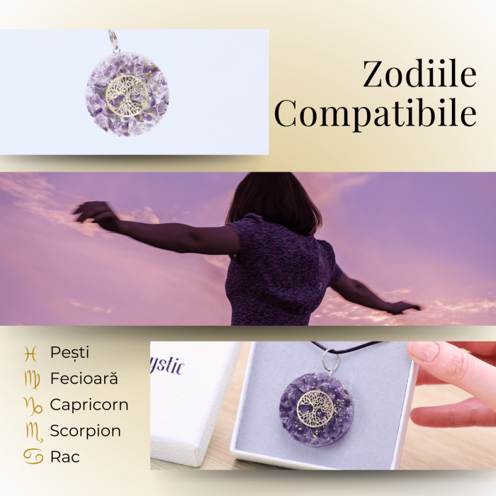 Colier Orgonic Reglabil cu Pietre de Ametist si Simbolul Arborele Vietii [5]