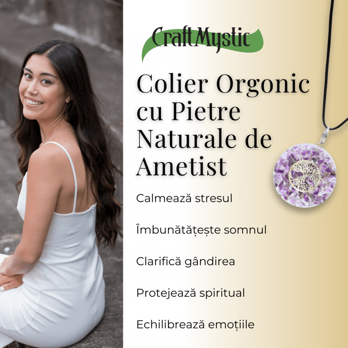 Colier Orgonic Reglabil cu Pietre de Ametist si Simbolul Arborele Vietii [8]