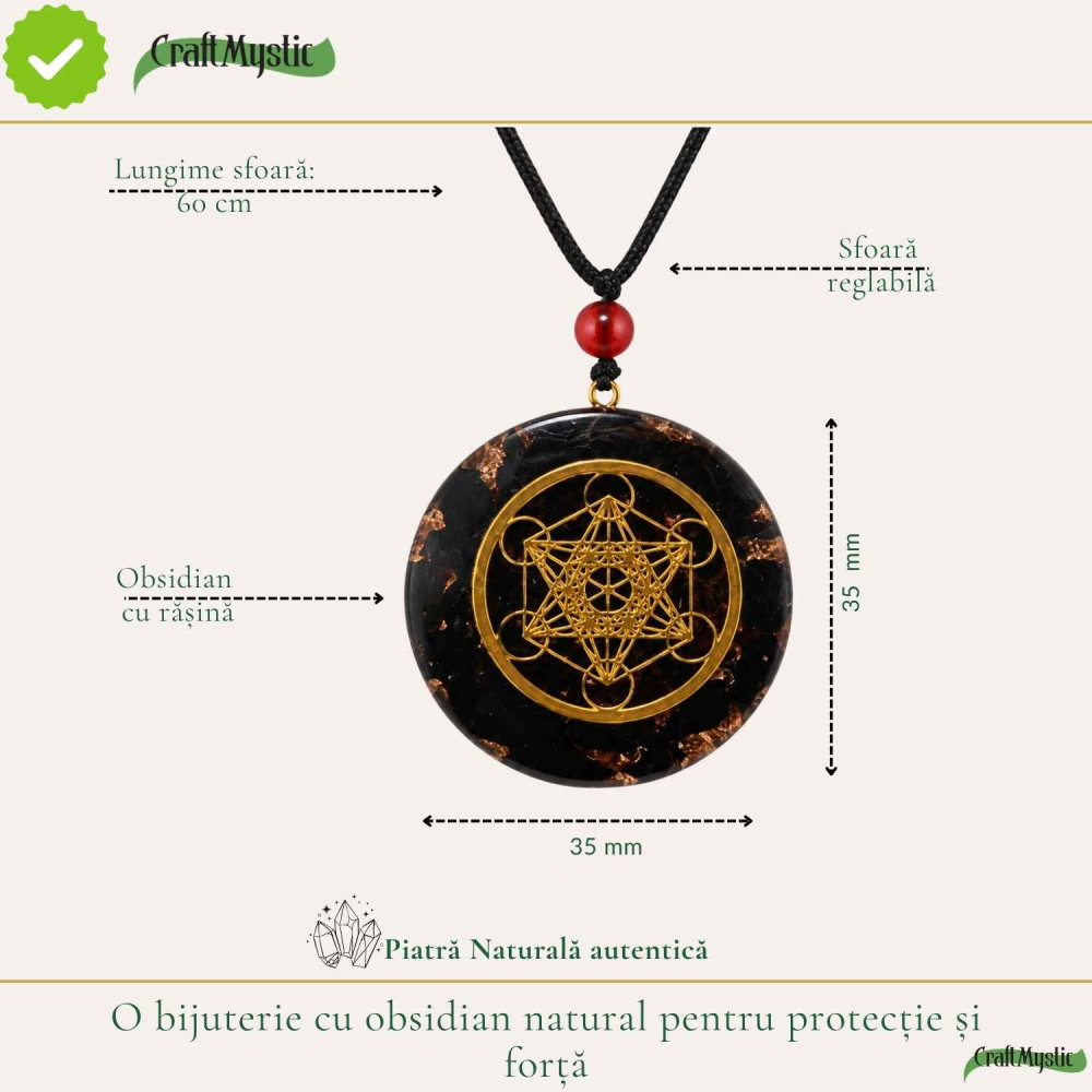 Colier Orgonit cu pietre naturale de Obsidian si Cubul lui Metatron – Protectie si Echilibru Interior [4]