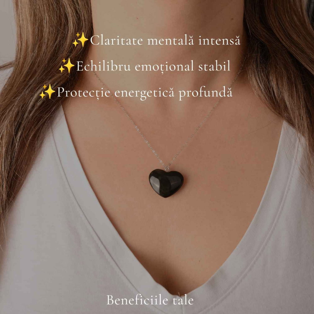 Colier cu Obsidian Auriu in Forma de Inima si lant argint 925– Protectie si Putere Interioara [3]