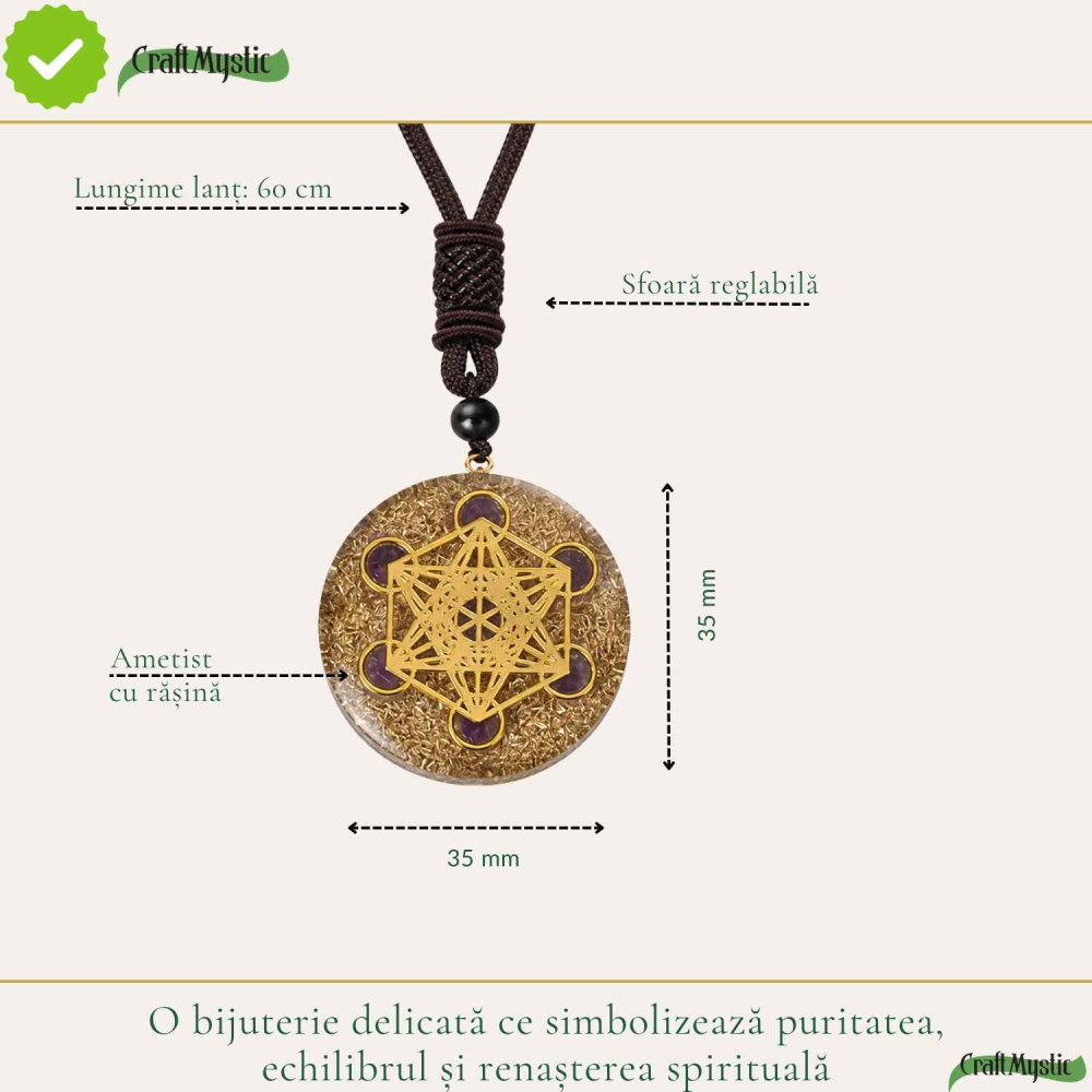 Colier Orgonit cu pietre naturale de Ametist si Cubul lui Metatron – Protectie, Intuitie si Armonie [4]