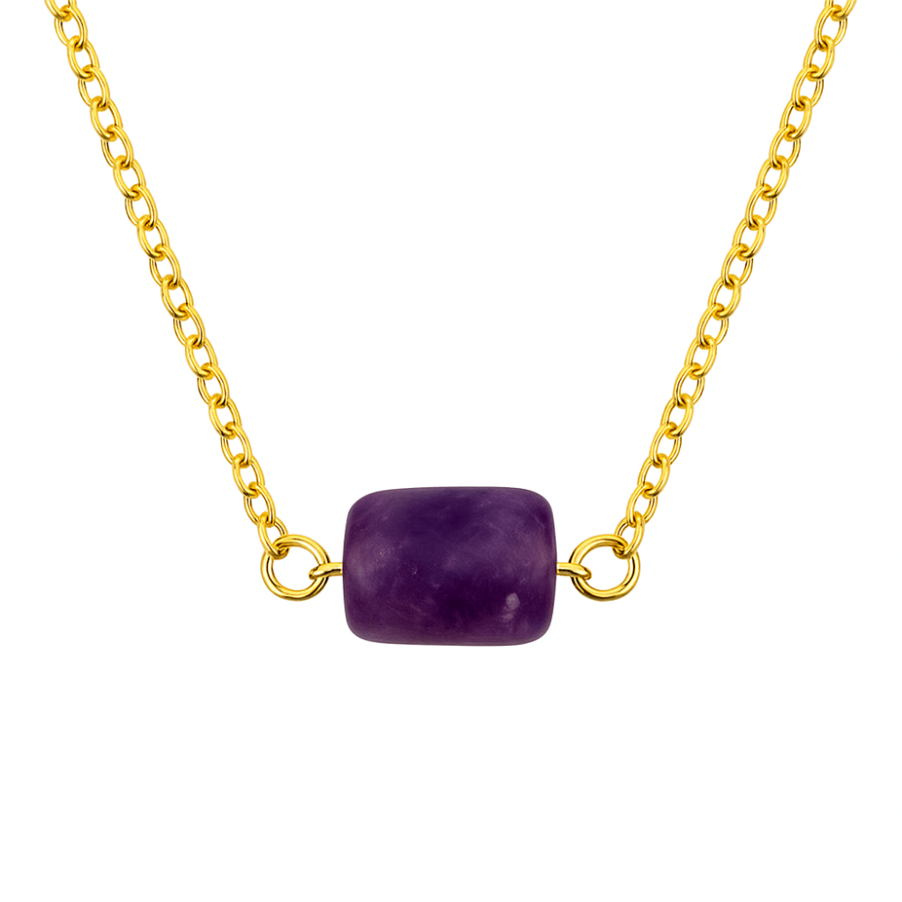 Colier otel inoxidabil auriu cu ametist natural brut – Claritate si echilibru interior [1]