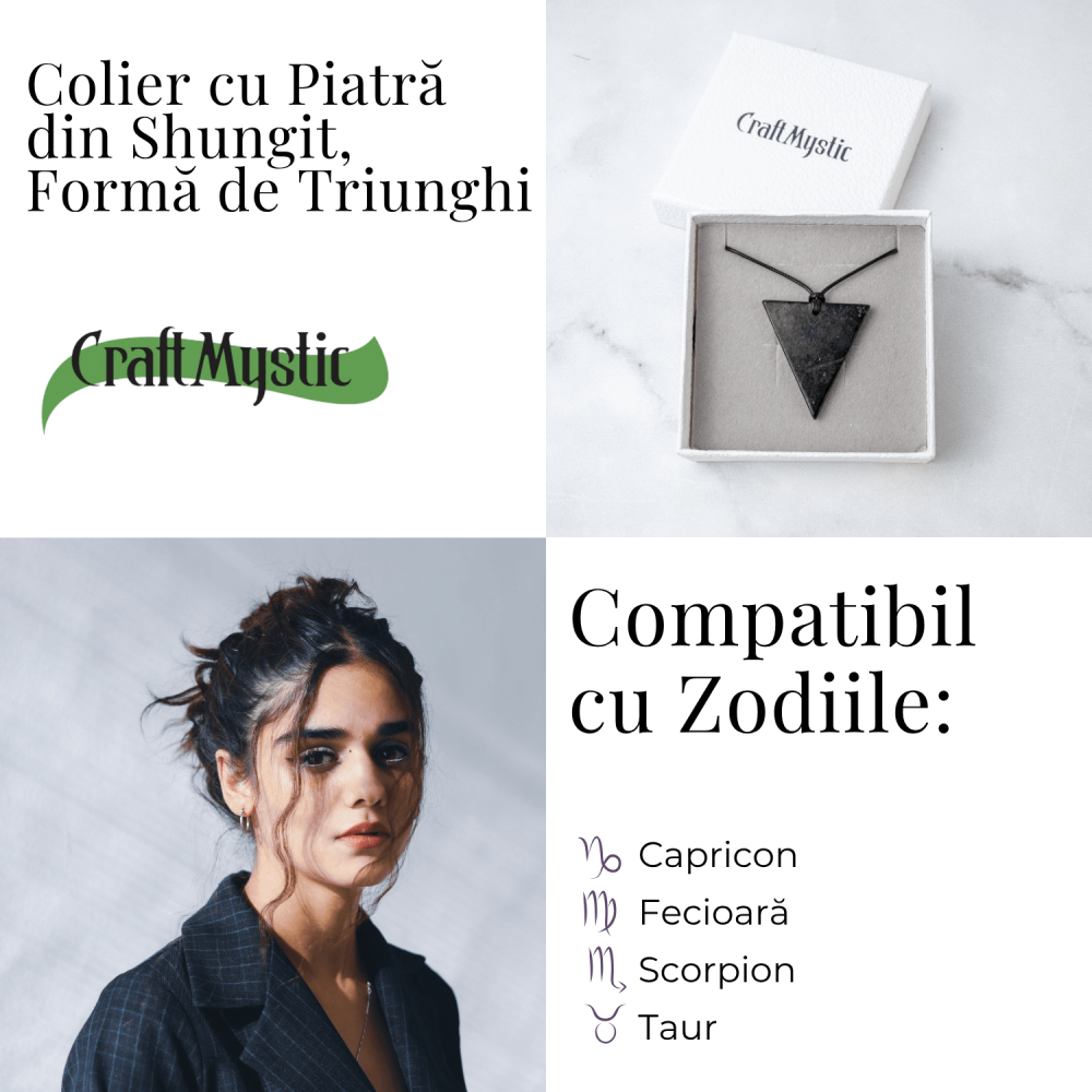 Colier cu Pandantiv Triunghiular din Shungit Natural – Protectie Energetica si Echilibru Interior [5]