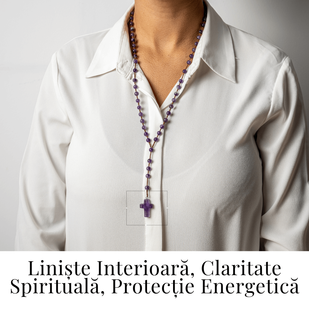Colier cu Margele din Ametist Natural si Pandantiv Cruce – Liniste Interioara si Protectie Spirituala [2]