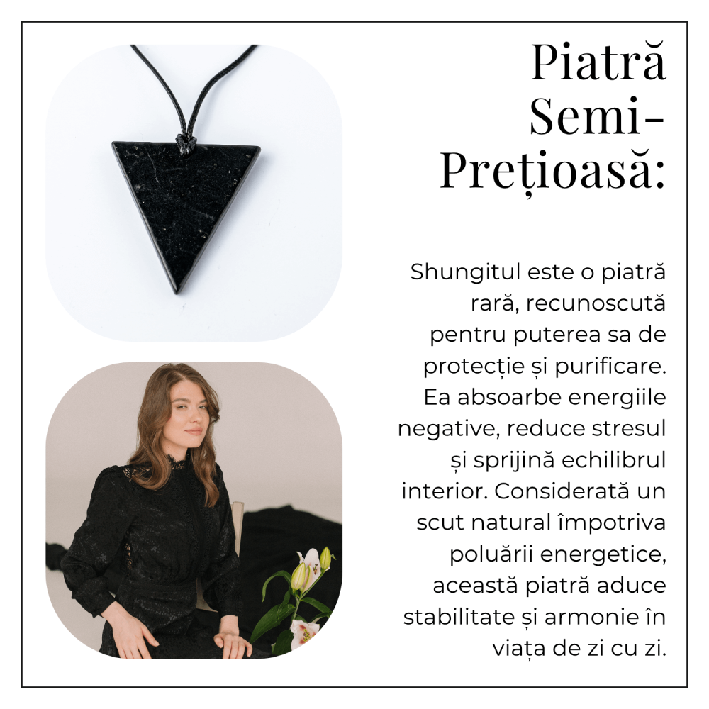Colier cu Pandantiv Triunghiular din Shungit Natural – Protectie Energetica si Echilibru Interior [6]