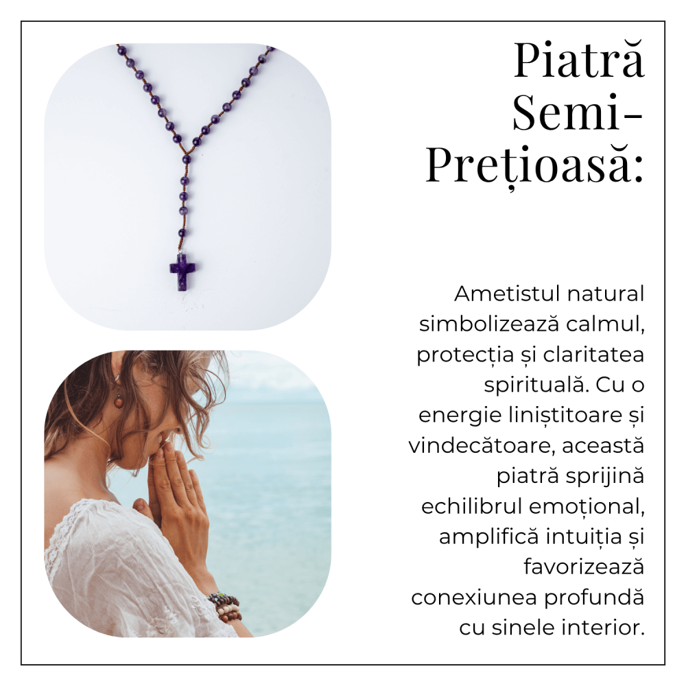 Colier cu Margele din Ametist Natural si Pandantiv Cruce – Liniste Interioara si Protectie Spirituala [6]