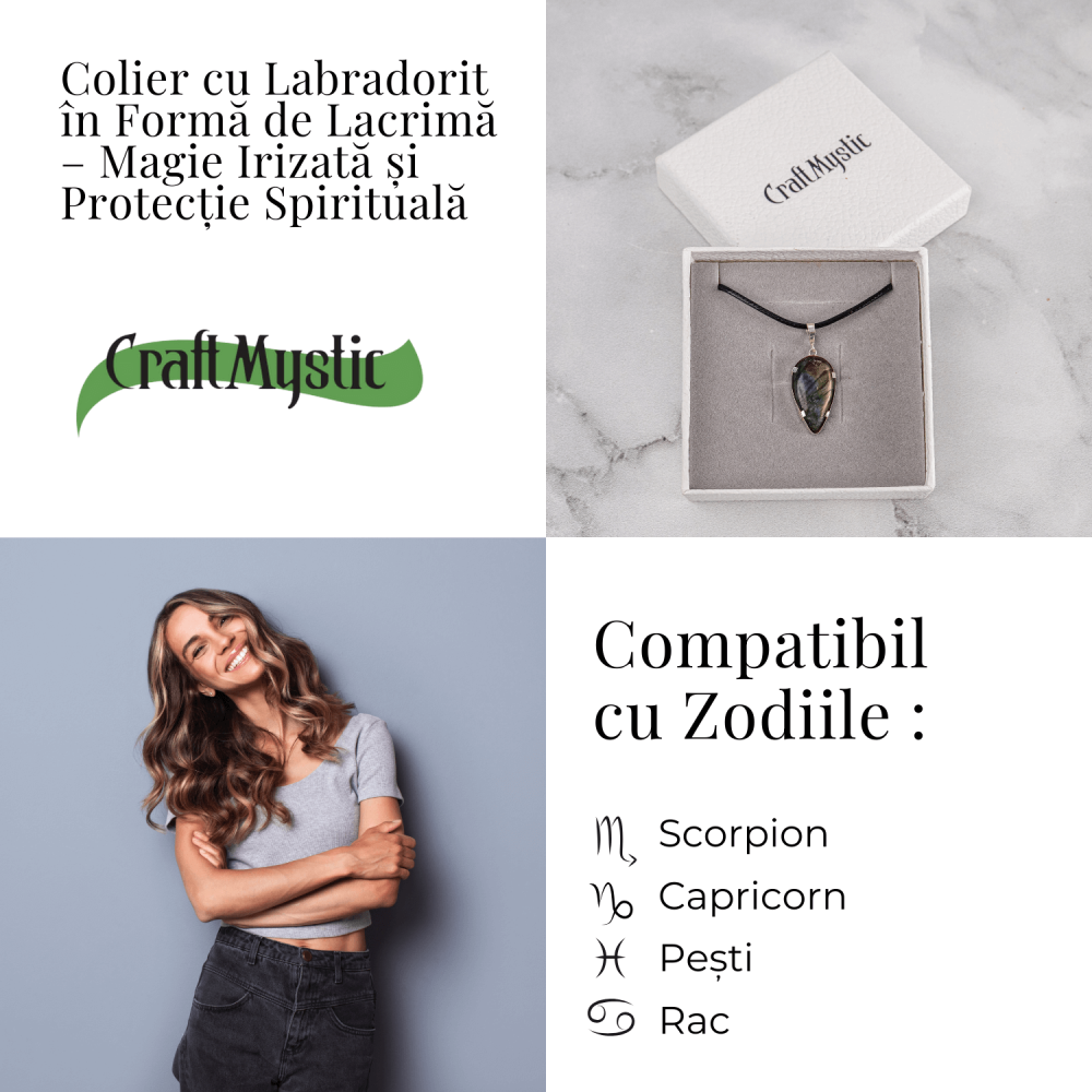 Colier cu Labradorit Natural în Forma de Picatura – Protectie, Intuitie si Stralucire Irizata [4]