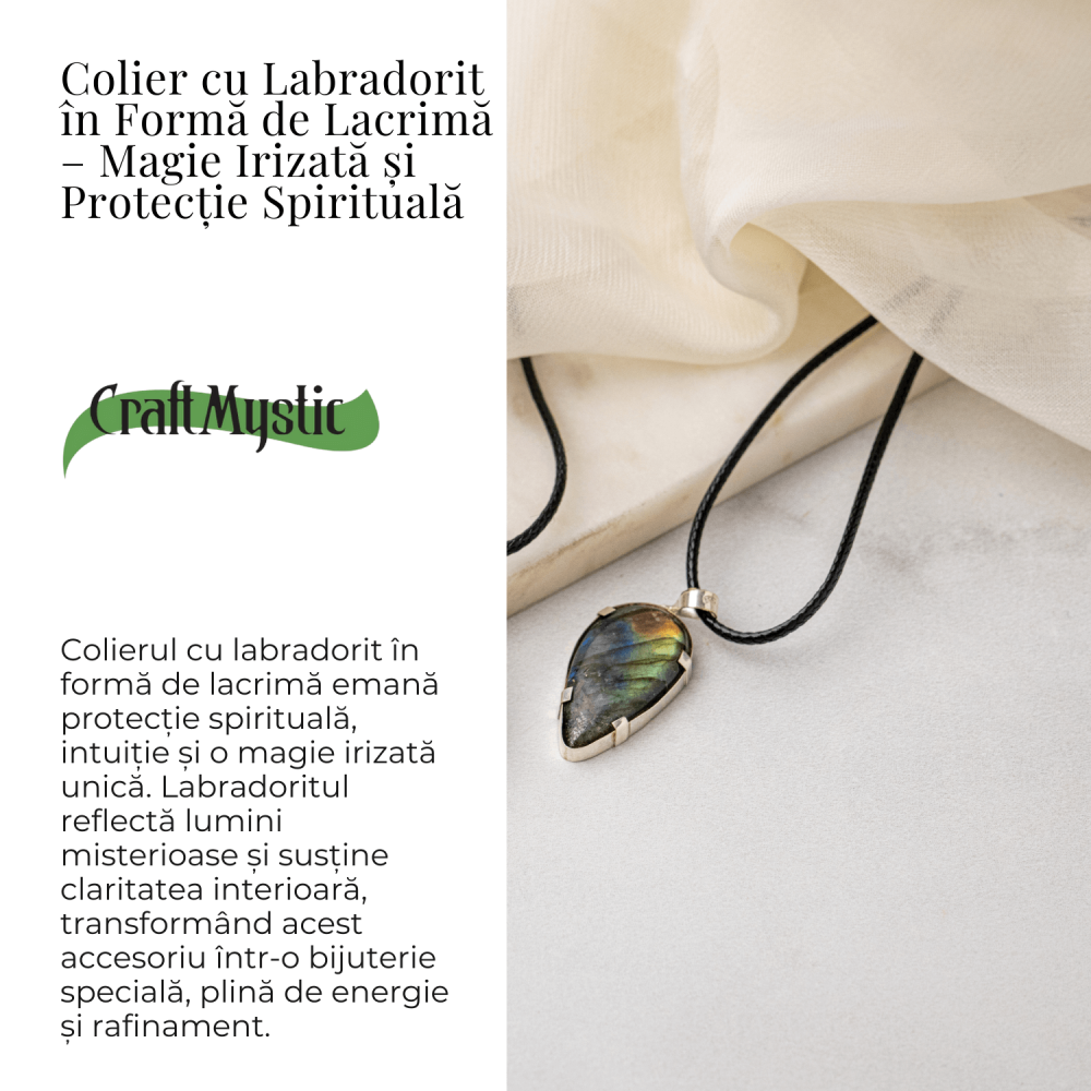 Colier cu Labradorit Natural în Forma de Picatura – Protectie, Intuitie si Stralucire Irizata [3]
