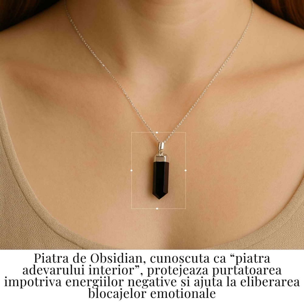 Colier Argint 925 cu Obsidian Natural – Protectie si Claritate Interioara [2]