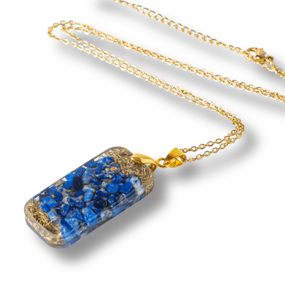 Colier cu Lapis Lazuli si Rasina – Pandantiv Dreptunghiular cu Simbol Sacru Sri Yantra [8]