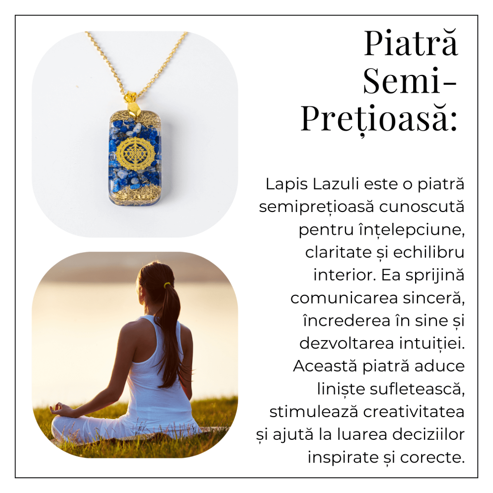 Colier cu Lapis Lazuli si Rasina – Pandantiv Dreptunghiular cu Simbol Sacru Sri Yantra [7]