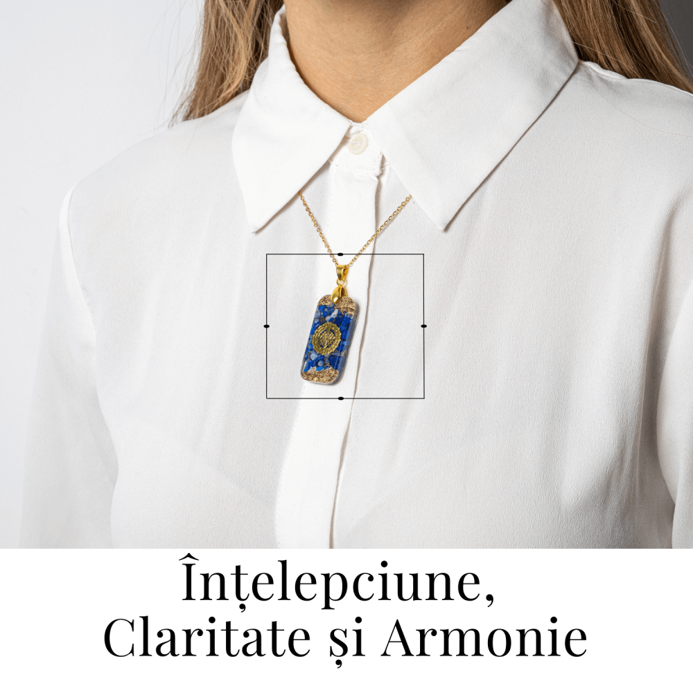 Colier cu Lapis Lazuli si Rasina – Pandantiv Dreptunghiular cu Simbol Sacru Sri Yantra [2]