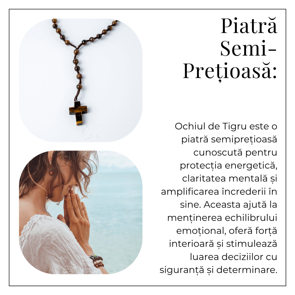 Colier cu Margele din Ochi de Tigru Natural si Pandantiv Cruce – Protectie, Curaj si Forta Interioara [6]