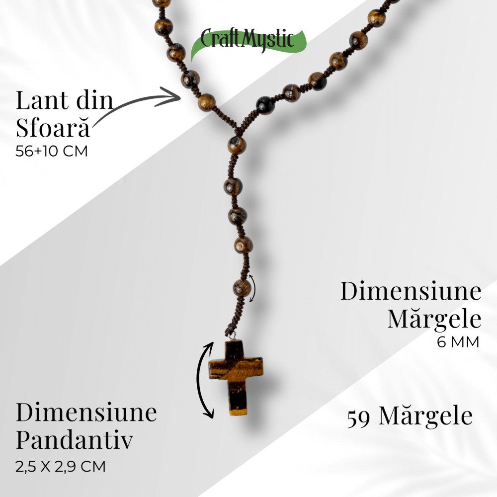 Colier cu Margele din Ochi de Tigru Natural si Pandantiv Cruce – Protectie, Curaj si Forta Interioara [5]