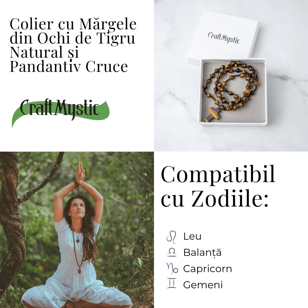 Colier cu Margele din Ochi de Tigru Natural si Pandantiv Cruce – Protectie, Curaj si Forta Interioara [4]