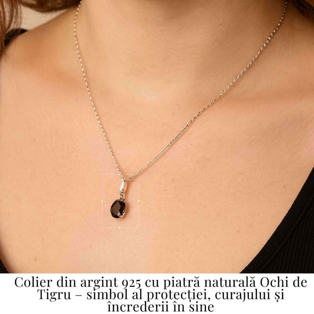 Colier Argint 925 cu Ochi de Tigru Oval fatetat– Protectie, Claritate si Incredere Interioara [2]