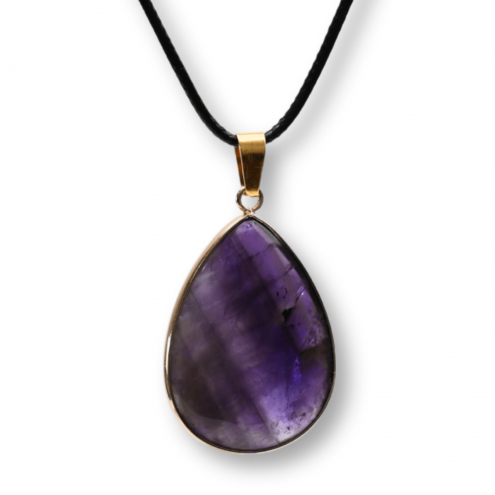 Colier Reglabil cu Pandantiv Auriu 35mm in Forma de Strop de Ploaie din Ametist [1]