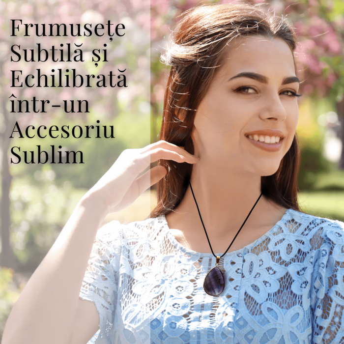 Colier Reglabil cu Pandantiv Auriu 35mm in Forma de Strop de Ploaie din Ametist [3]