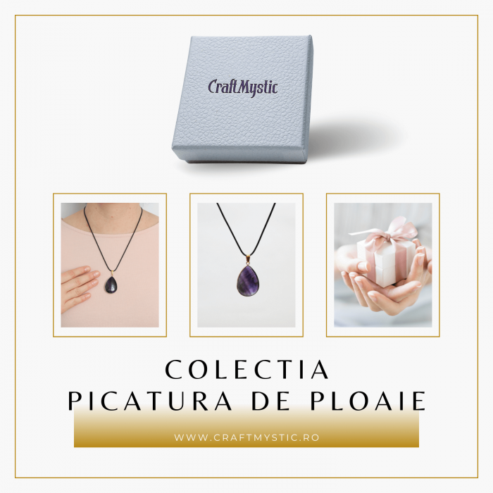 Colier Reglabil cu Pandantiv Auriu 35mm in Forma de Strop de Ploaie din Ametist [6]