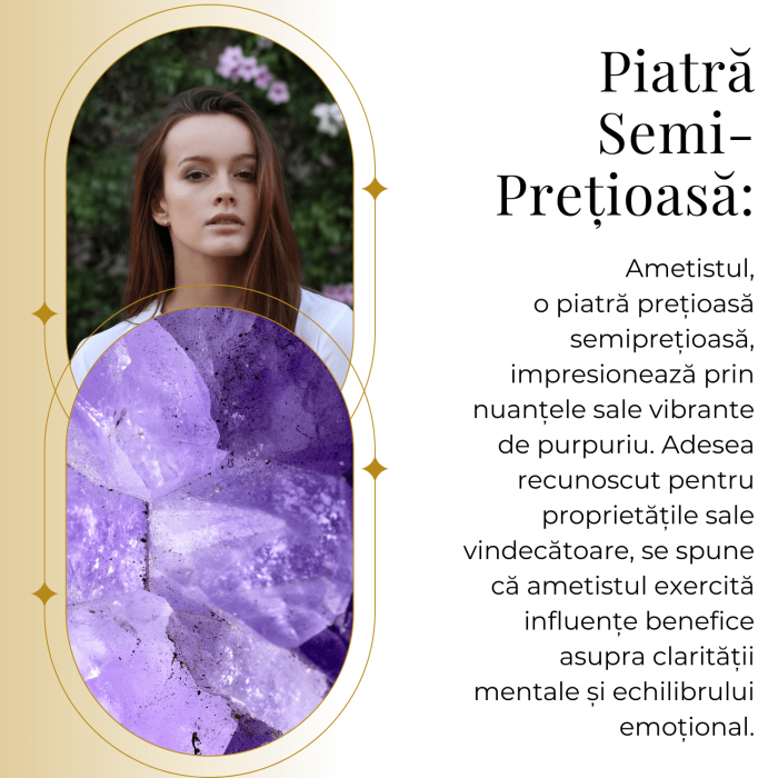 Colier Reglabil cu Pandantiv Auriu 35mm in Forma de Strop de Ploaie din Ametist [8]