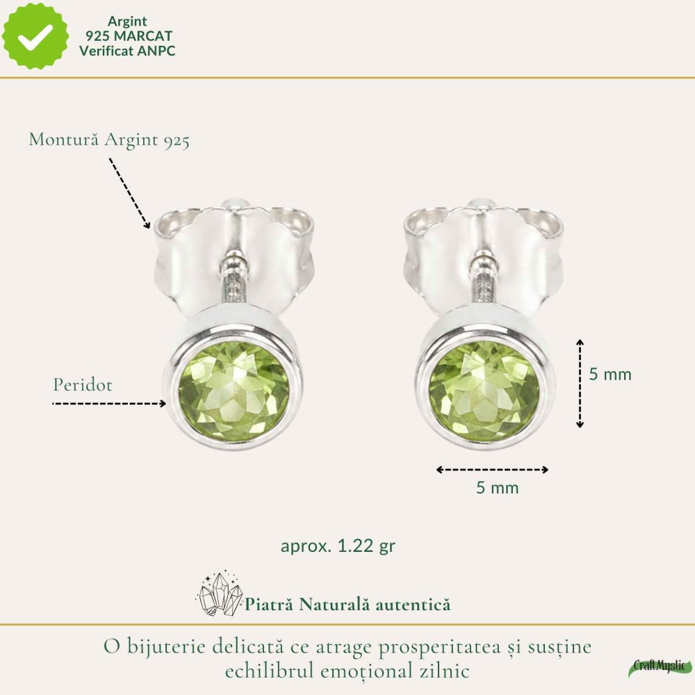 Cercei Argint 925 cu Peridot Fatetat Rotund – Prosperitate si Energie Pozitiva [4]