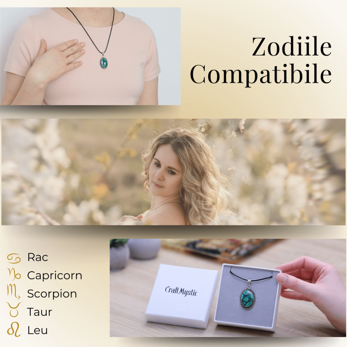 Colier Reglabil cu Pandantiv Argintiu 35mm in Forma Ovala din Malachit Natural [3]