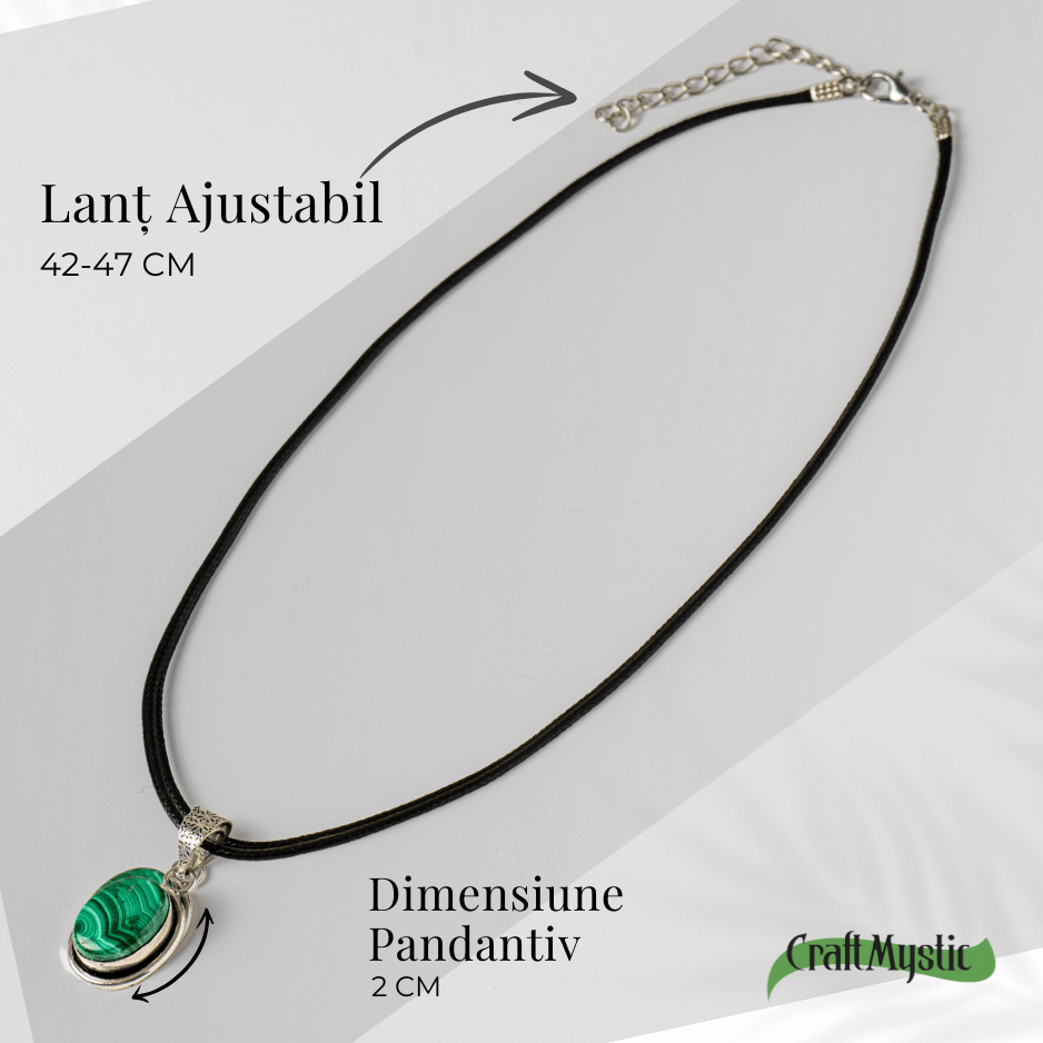 Colier ajustabil cu pandantiv oval din Malachit Natural – Protectie si Echilibru Energetic [4]