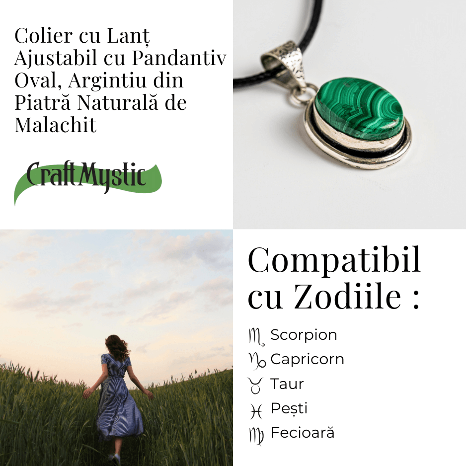 Colier ajustabil cu pandantiv oval din Malachit Natural – Protectie si Echilibru Energetic [3]