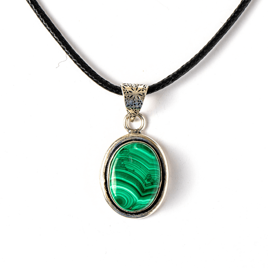 Colier ajustabil cu pandantiv oval din Malachit Natural – Protectie si Echilibru Energetic [1]