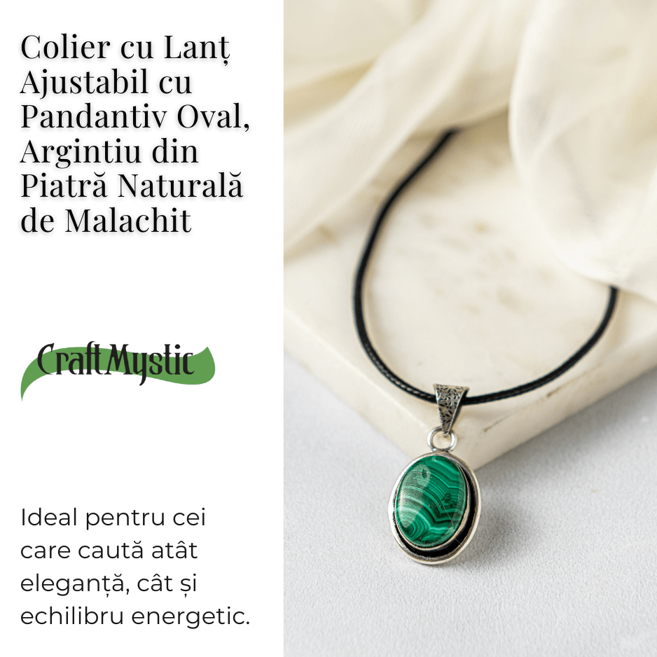Colier ajustabil cu pandantiv oval din Malachit Natural – Protectie si Echilibru Energetic [5]