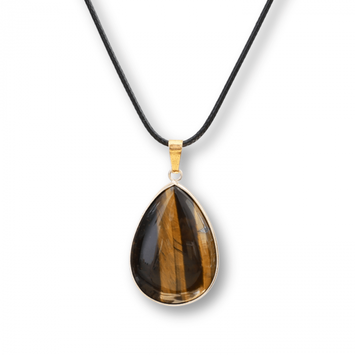 Colier Reglabil cu Pandantiv Auriu in Forma de Strop de Ploaie din Ochi de Tigru, 35mm [1]