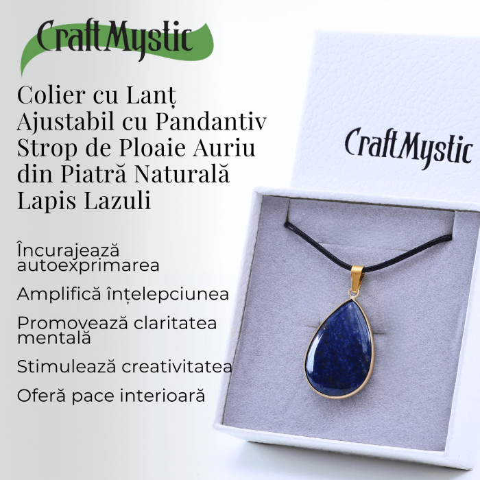 Colier ajustabil cu pandantiv strop de ploaie auriu Lapis Lazuli - Claritate si Intelepciune [3]