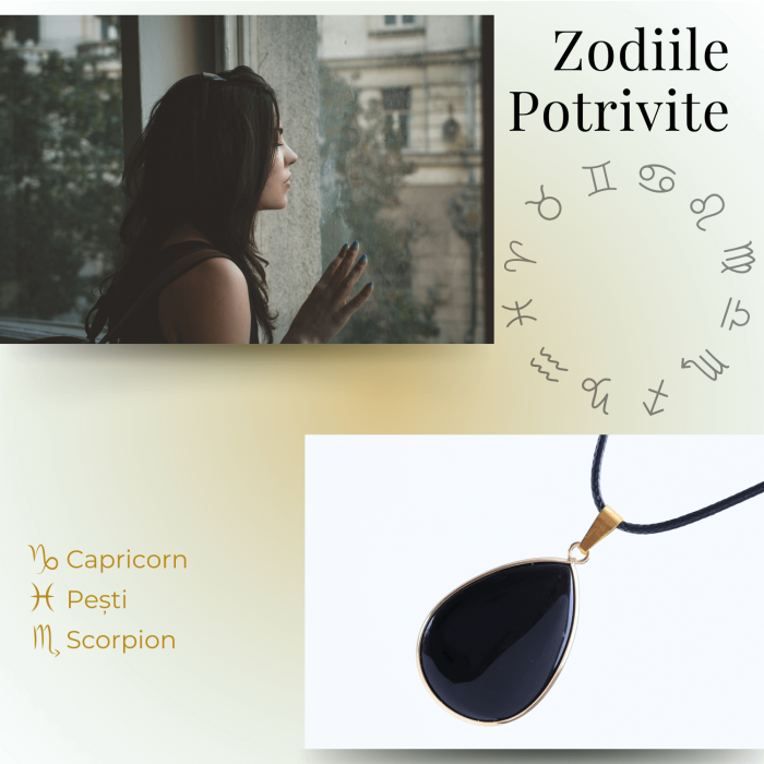 Colier ajustabil cu pandantiv strop de ploaie auriu Obsidian - Protectie si Claritate [5]