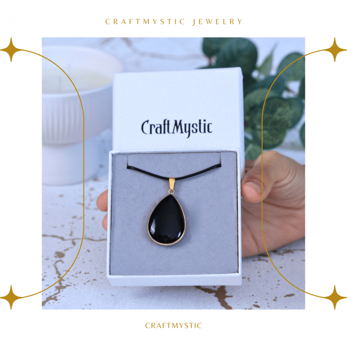 Colier ajustabil cu pandantiv strop de ploaie auriu Obsidian - Protectie si Claritate [6]