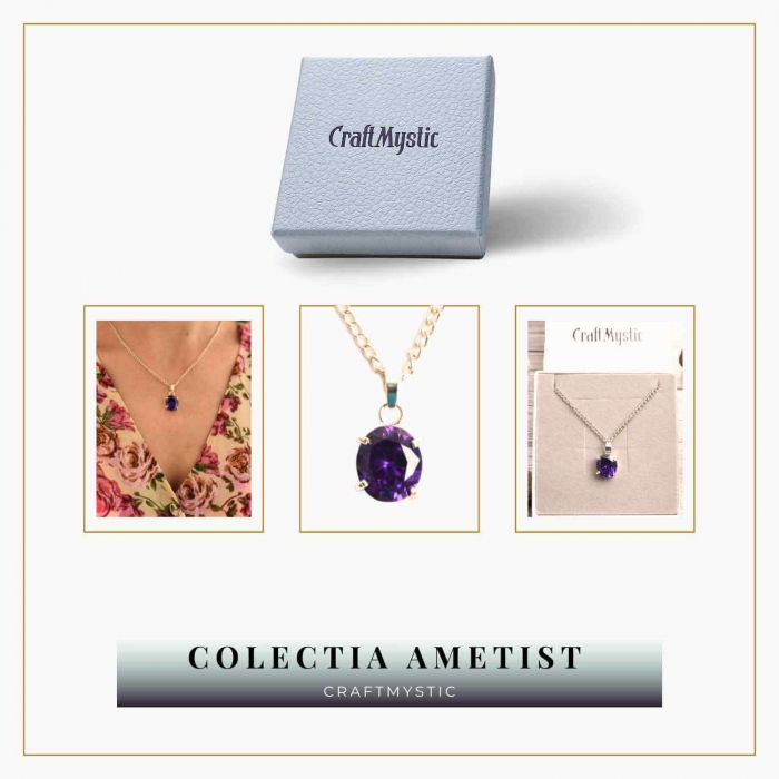 Colier reglabil cu pandativ din Ametist natural oval fatetat- Claritate și Protecție Spirituală [6]