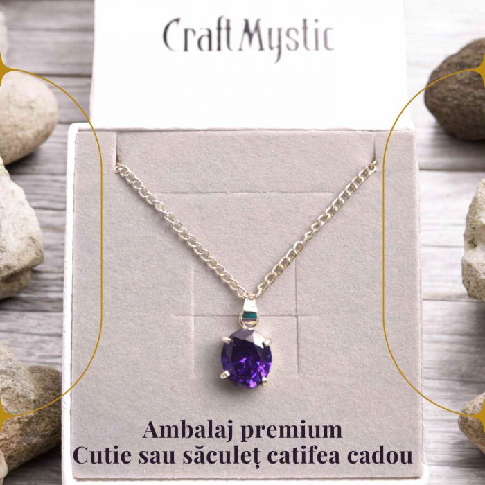 Colier reglabil cu pandativ din Ametist natural oval fatetat- Claritate și Protecție Spirituală [3]