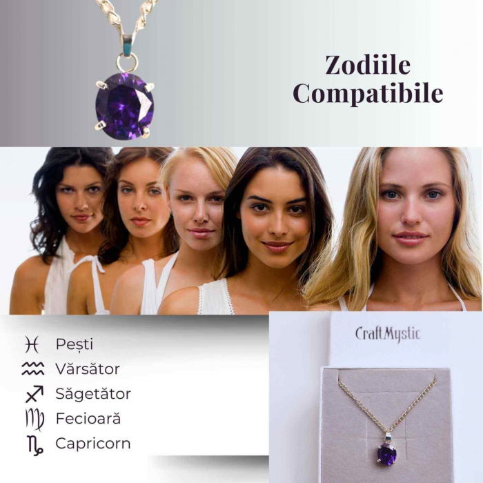 Colier reglabil cu pandativ din Ametist natural oval fatetat- Claritate și Protecție Spirituală [5]