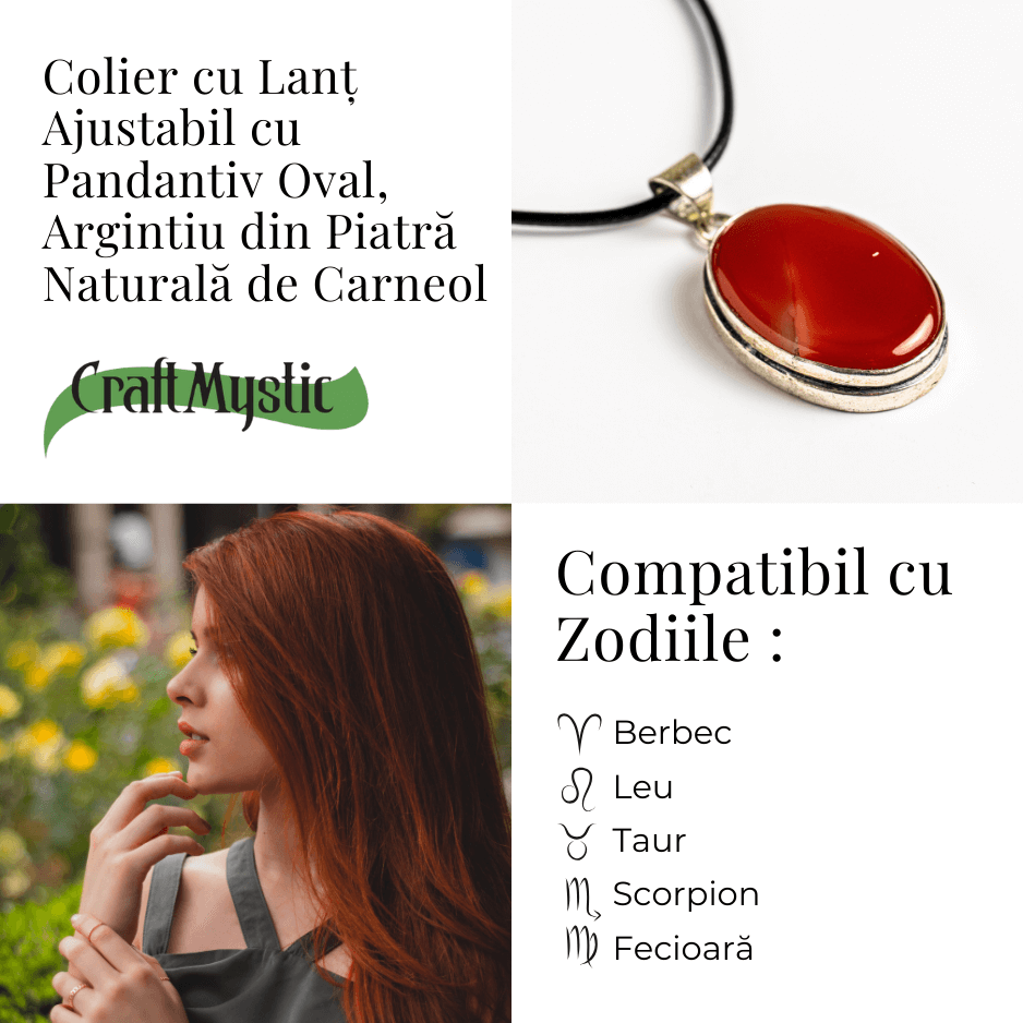 Colier ajustabil cu pandantiv oval din Carneol Natural – Vitalitate si Creativitate [3]