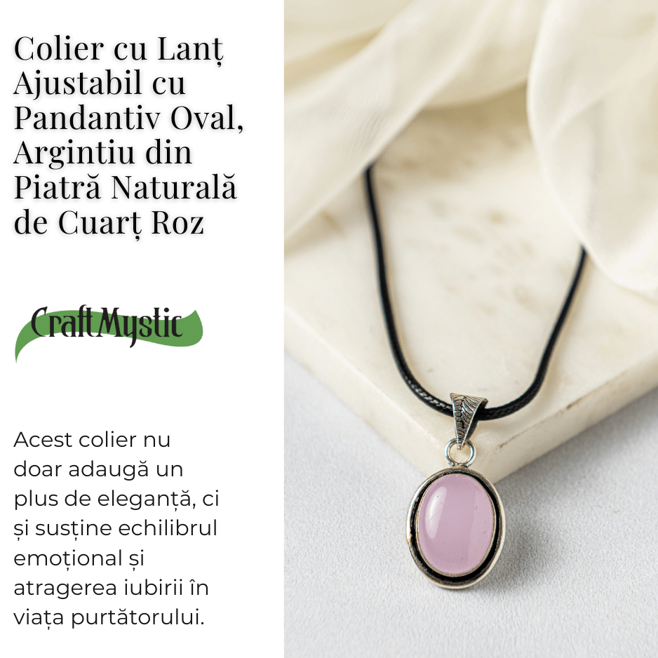 Colier reglabil cu pandantiv oval Cuart Roz – Dragoste si Echilibru Emotional [5]