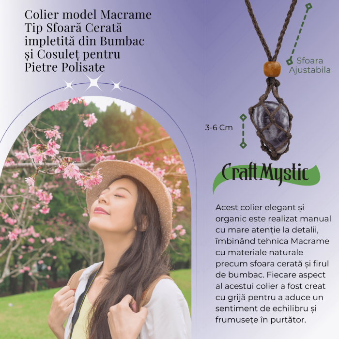 Colier Reglabil Maro Model Macrame din bumbac - Pentru Piatra ta Favorita [4]