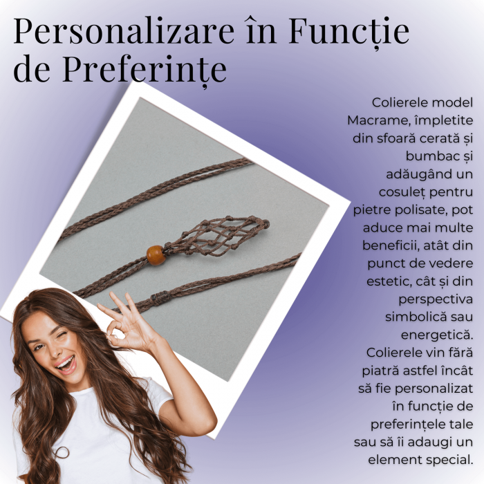 Colier Reglabil Maro Model Macrame din bumbac - Pentru Piatra ta Favorita [3]