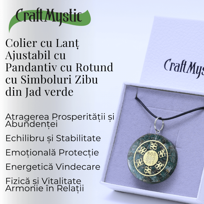 Colier ajustabil cu pandantiv rotund Zibu Jad Verde - Noroc si Armonie [3]