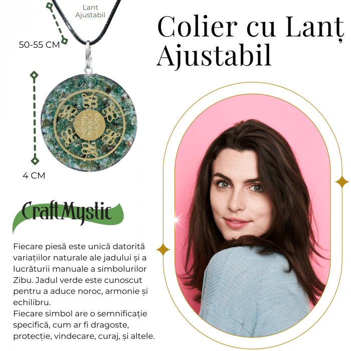Colier ajustabil cu pandantiv rotund Zibu Jad Verde - Noroc si Armonie [4]