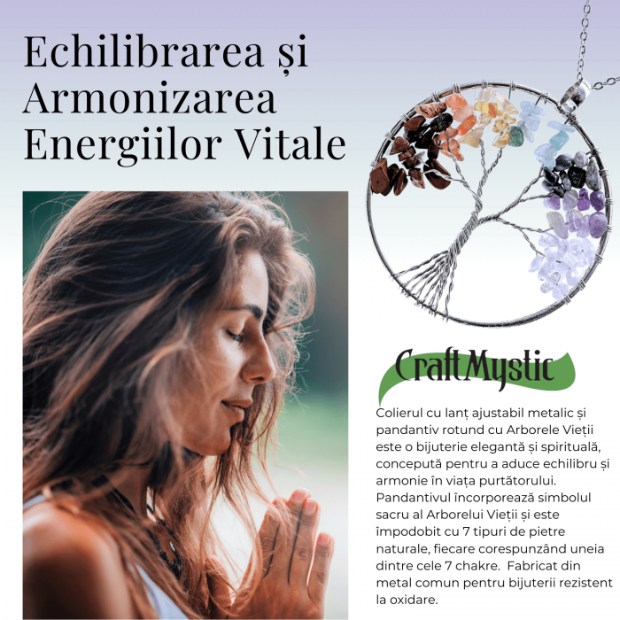 Colier rotund ajustabil cu arborele vietii si pietre pentru chakre [8]