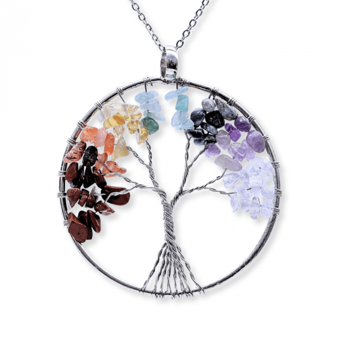 Colier rotund ajustabil cu arborele vietii si pietre pentru chakre [1]