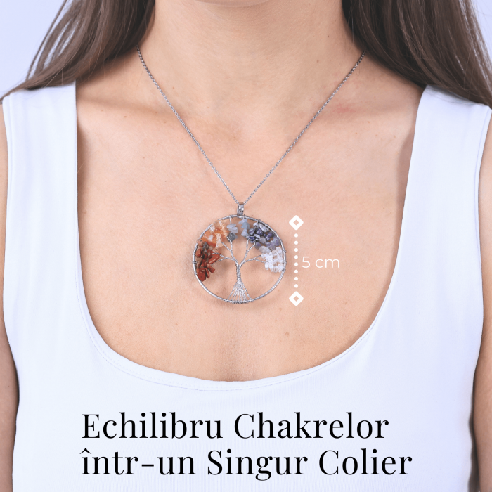 Colier rotund ajustabil cu arborele vietii si pietre pentru chakre [2]