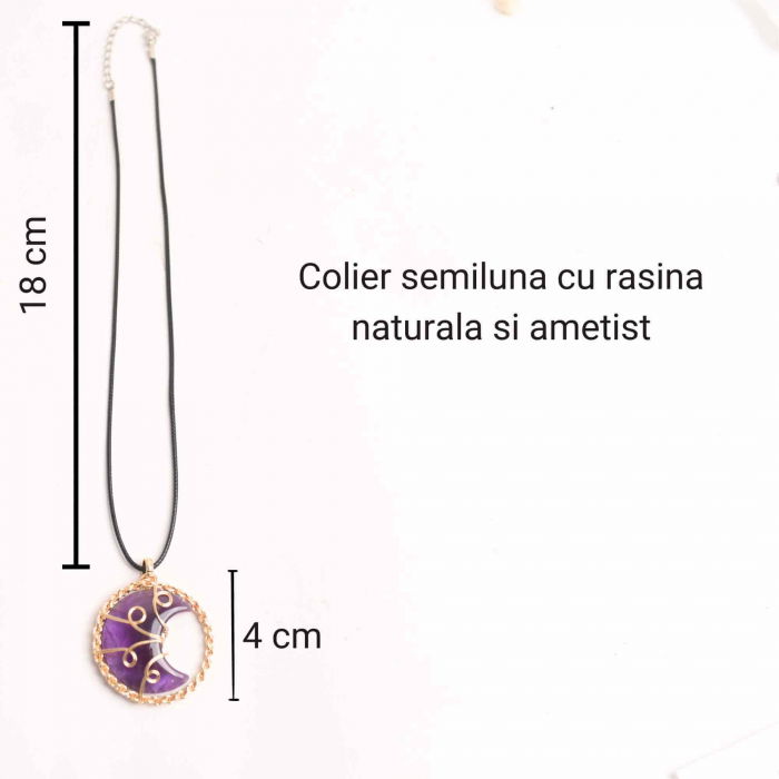 Colier cu pandativ auriu si semiluna din rasina naturala cu piatra de ametist [5]