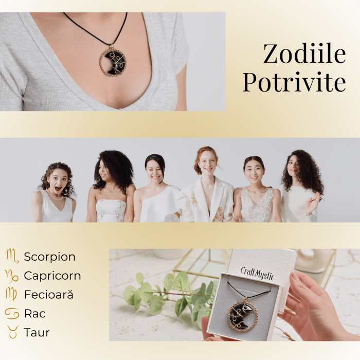 Colier Auriu Elegant in Forma de Semiluna cu Cristal Obsidian, Lungime Lant Ajustabila 34-38 cm [4]